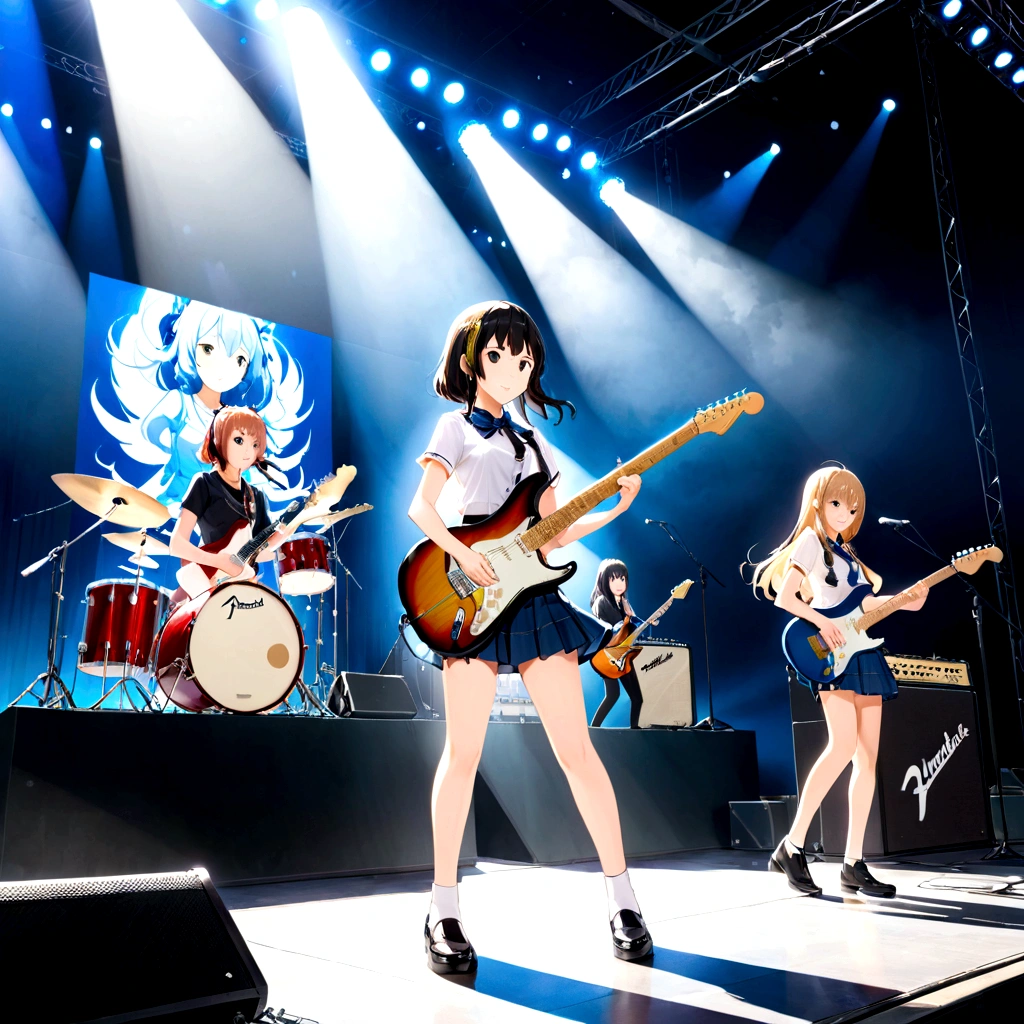 Kyoto Animation、6 strings、There are six pegs、high school girl、Electric guitar、Fender Stratocaster、Big Stage、front