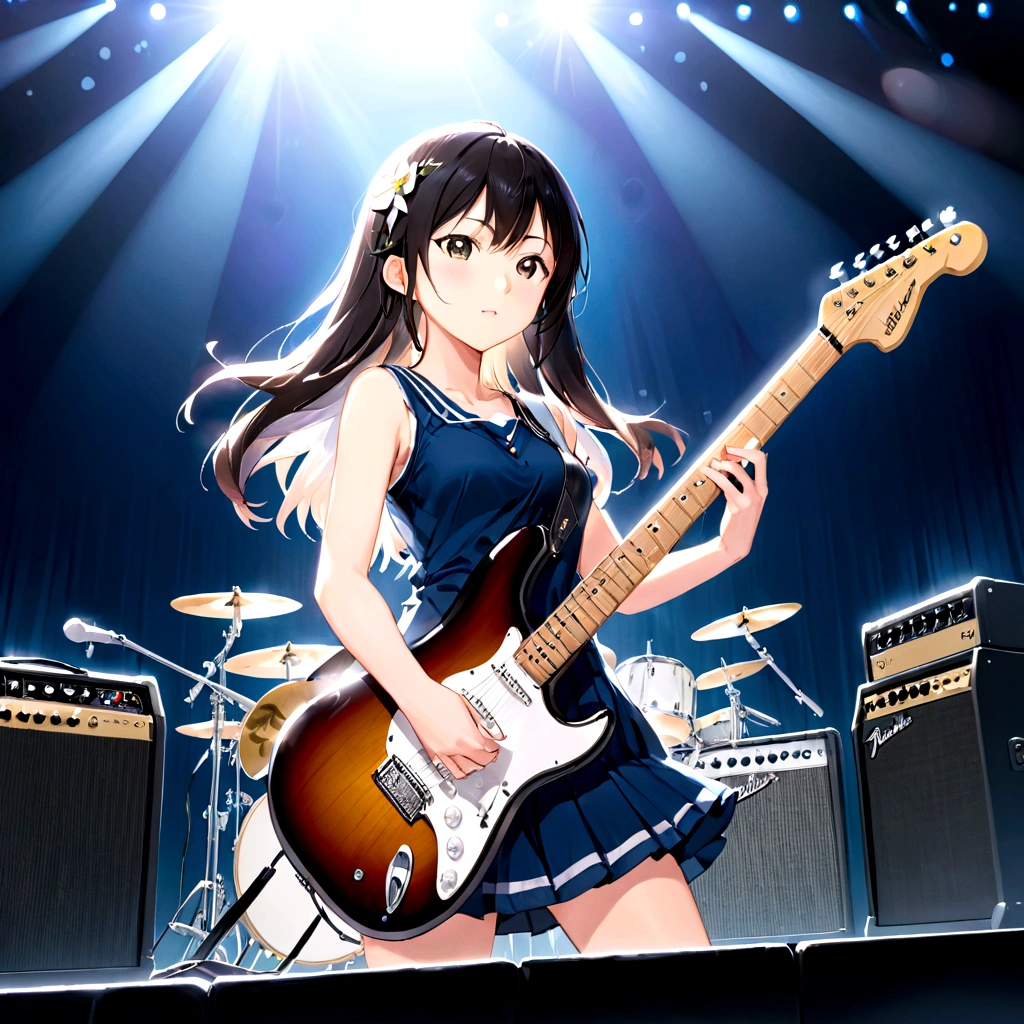 Kyoto Animation、6 strings、There are six pegs、high school girl、Electric guitar、Fender Stratocaster、Big Stage、front