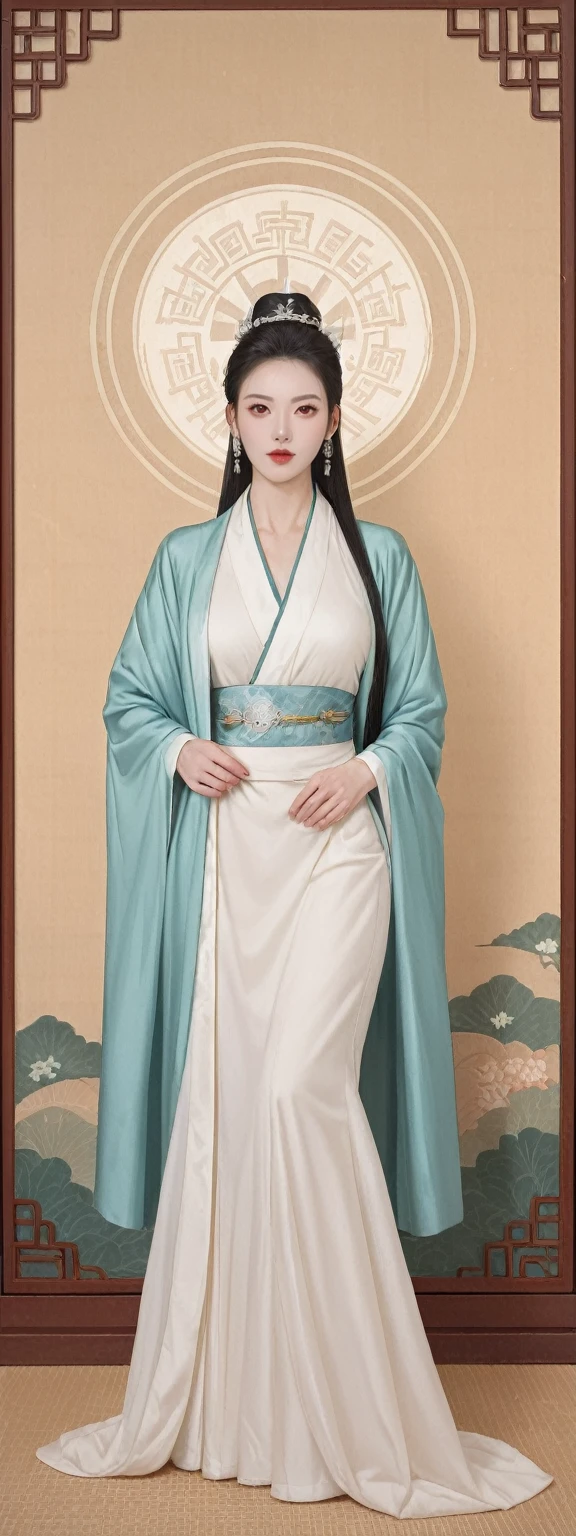 score_9, score_8_up, score_7_up, BREAK,
Hyperrealistic photograph,A mature female figure is depicted with a perfect physique. Her white hair and red eyes give her a striking and otherworldly appearance, reminiscent of a Chinese deity. She gazes directly at the viewer, her posture confident and her pose alluring, exuding a sense of confidence and grace.
Her face is clean and beautiful, with a pure expression and pale skin. Her absurdly long hair cascades down her back, adding to her ethereal beauty. Her narrow waist accentuates her hourglass figure, and her attire includes an extremely detailed 8K Chinese long embroidery silk robe and silk long clothes, each piece rich in detail and intricacy.
The background is clean and simple, with no distractions, allowing the viewer to focus solely on the character. This artwork is a perfect blend of beauty, grace, and cultural richness, showcasing the artist's skill in creating a visually stunning and captivating character.


