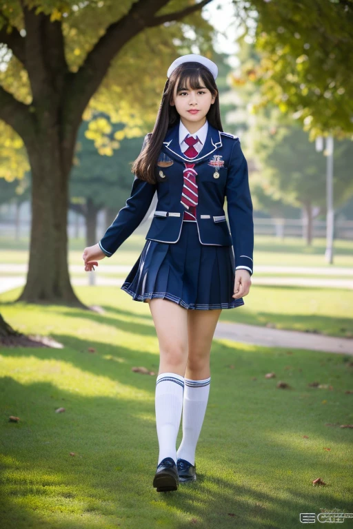 Highest Resolution, 4K, masterpiece, high school girl,uniform, Women's photos, ((Beautiful posture))、Big eyes, Cleavage、Thighs, , (whole body),((Braiding)) Highest quality, Familiar, beauty, Adorable、Big eyes、Droopy eyes
