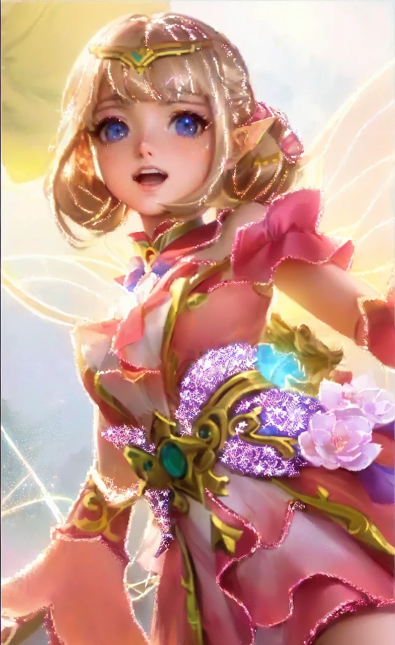 anime girl with hazel eyes and yellow hairs flowing in the air, wearing sailor suit, looking up to air, sailor venus, sailormoon anime, masterpiece, best quality, (extremely detailed CG unity 8k wallpaper), (best quality), (best illustration), (best shadow), absurdres, realistic lighting, (Abyss), beautiful detailed glow, art by PeterMohrBacher,
