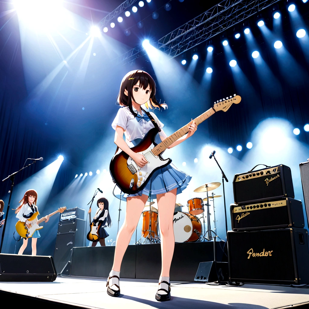 Kyoto Animation、6 strings、There are six pegs、high school girl、Electric guitar、Fender Stratocaster、Big Stage、front