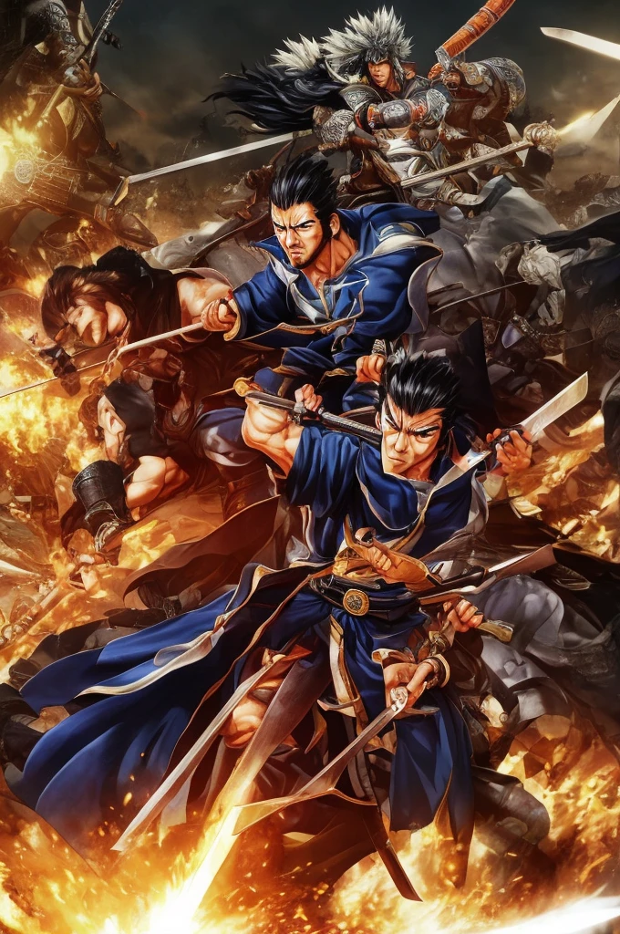 Highest quality，High resolution，((Junichi Okada)) ，（Kuroda Kanbei），Kenshiro，Fist of the North Star，samurai，One person，armor，（dark blue_coat），male，One personで，Middle Age，（face_Wrinkles），Swordsman，strongest，Anime Style，(Limbs)，(Full Finger)，(Accurate fingertips), (The finer details), (Super detailed)，(Japanese sword:)，4K，(high resolution)，whole body, (Front angle), Looking at the camera,masterpiece，(Subtle details)，(Intricate details)，Octane Rendering，(Hyper Detail)，