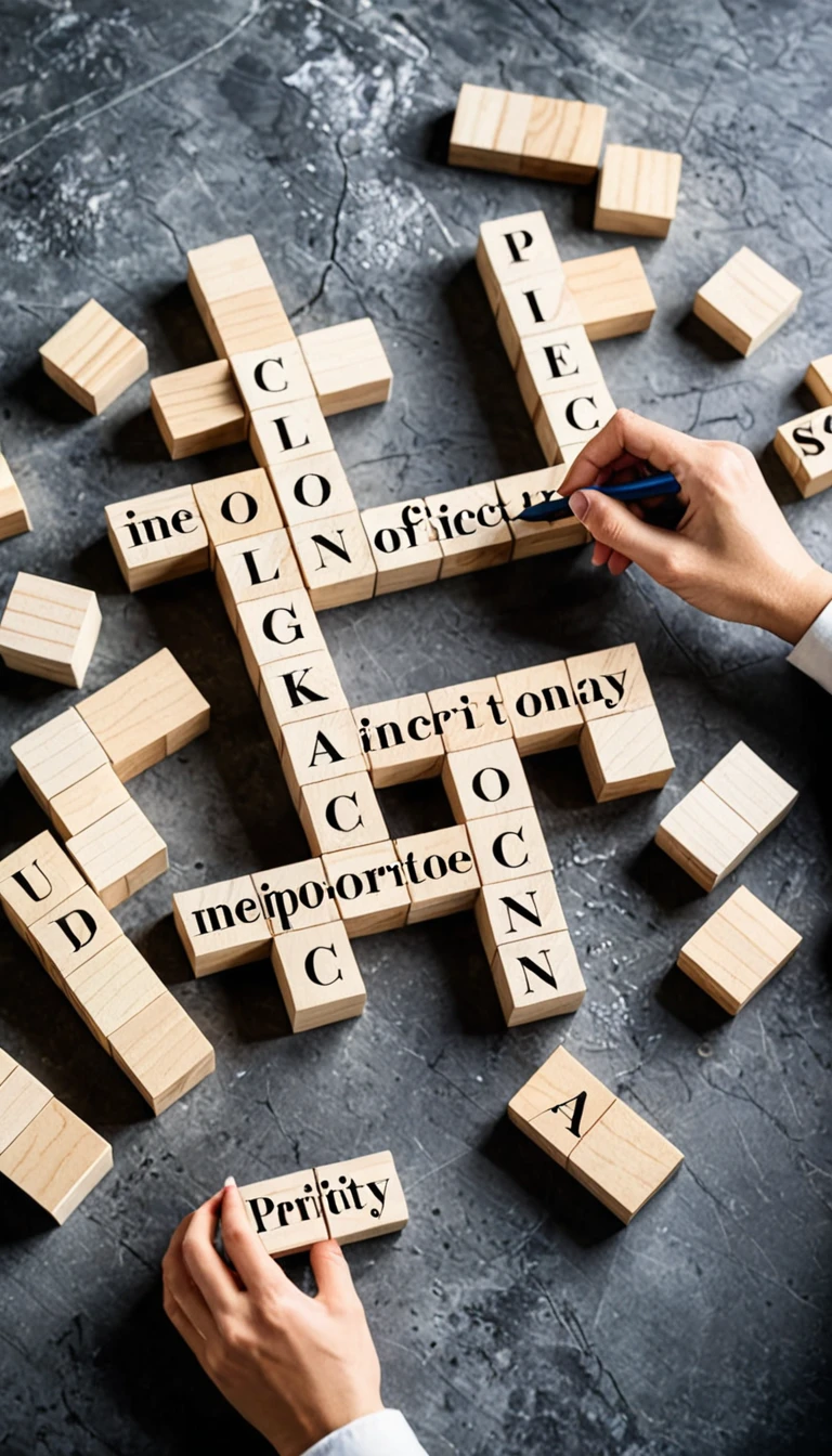 Create an image of a person arranging blocks labeled with various tasks, prioritizing them based on importance