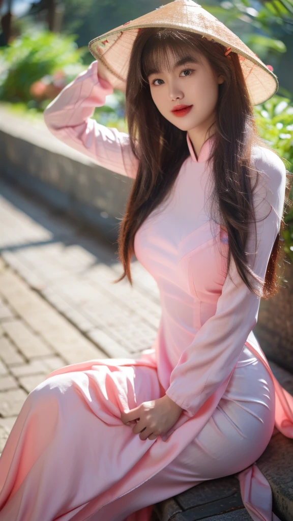 detailed body, attractive body, perfect human body, realistic face,
(ultimate quality, masterpiece, highres:1.0), realistic:1.6, photorealistic,
[8k UHD photos, UHD high quality photos, Super detailed and super clear images],
Close-up of a Vietnamese girl with a beautiful face and balanced body, leggy, round face, big round eyes, Charming smile, Red lips, long curly eyelashes, big dimples, pointed chin, plump face, Her face resembles Tuyet Linh, Tall and plump figure, lace bra inside, lace panty inside,
wearing a bright and shiny white silk ao dai with embroidered flowers, sitting and playing with the sand and ocean waves, pose sexy,
Silk ao dai,