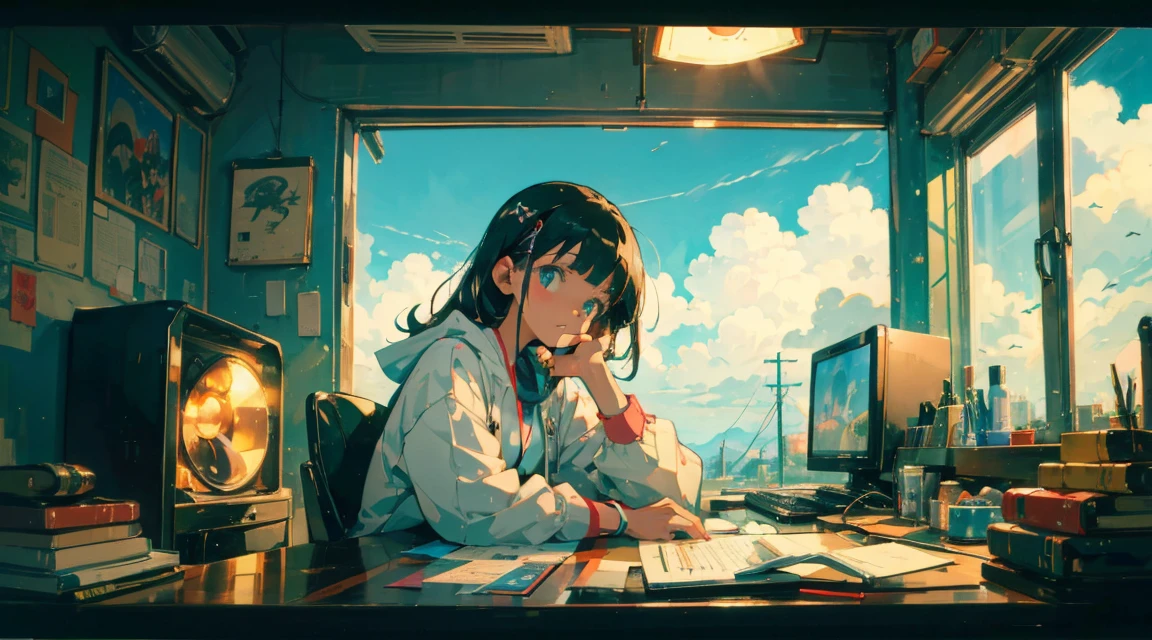 high resolution,High definition,high quality,Girl playing games,gaming computer,Erogeo Art Style, Arte Roffie, zero vibrations, Hip Hop Lofi,aesthetic, Lo-fi art, Lo-fi illustration style, zero, Portrait of Roffey, vibe zero, zero, Chill Hop, Anime Aesthetics,japanese style,