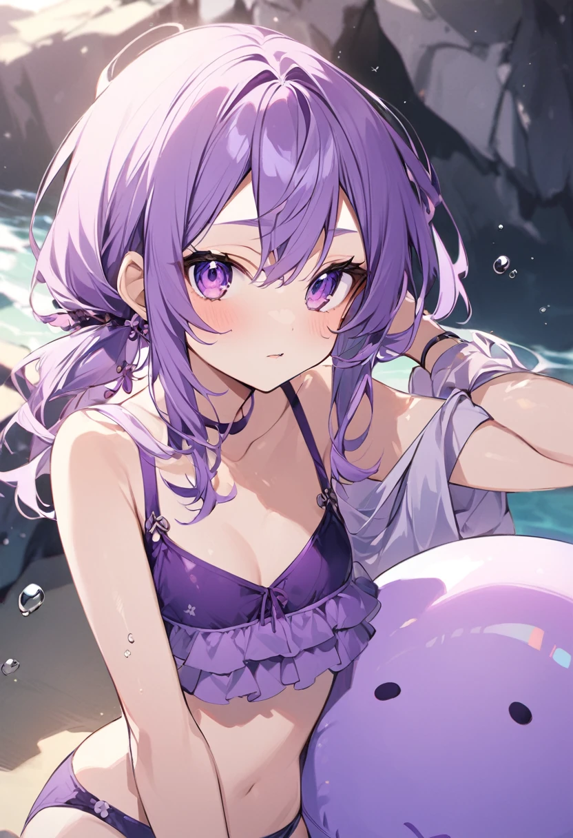 Keito。Purple Eyes。Purple Hair。Purple Swimsuit