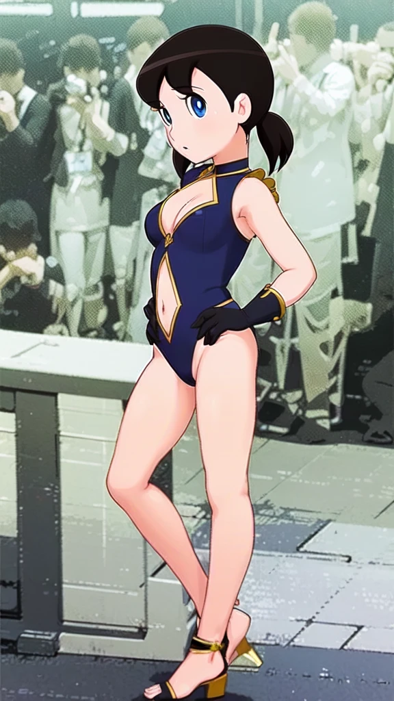 best quality, masterpiece, black hair, blue eyes, profile,full body,sexy clothes