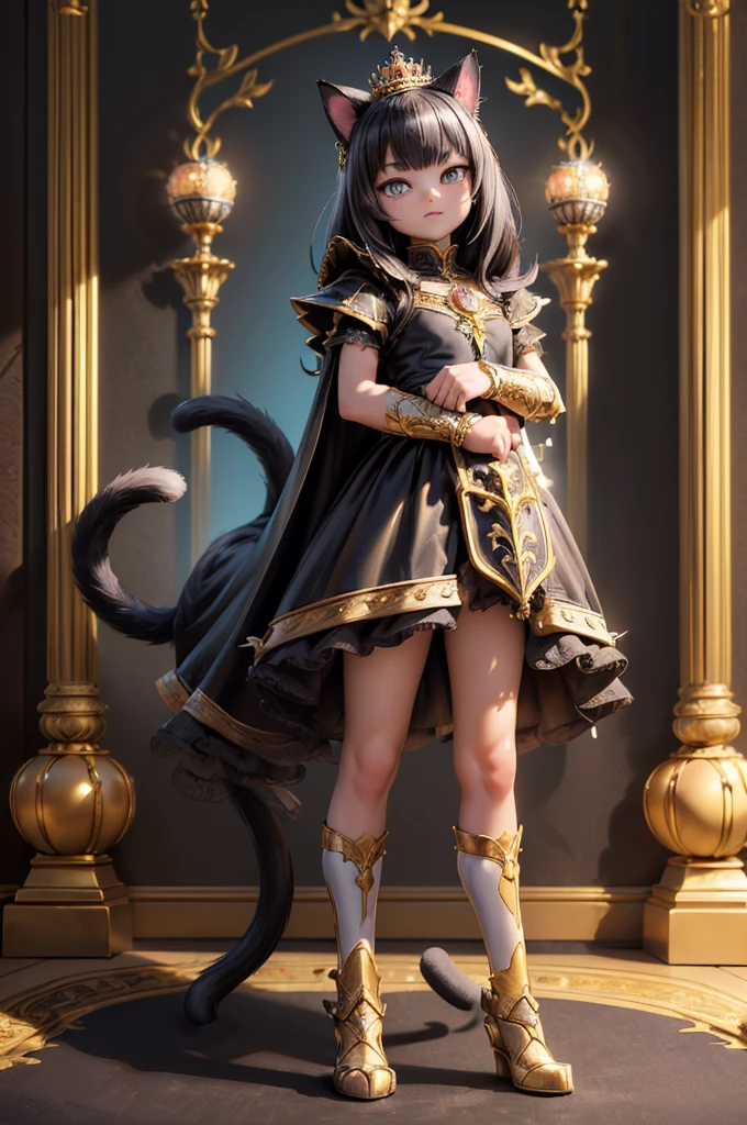 (Numerous award-winning masterpieces, Incredible detail, Texture and maximum detail), (hyper Realistic:1.4), (Black cat:0.4), (Three-haired cat: 1.5), (Cat royalty:1.4), ( A real cat standing on its hind legs: 1.6), (Realistic:1.3), (Highest quality Realistic texture fur), (Upper body close-up:0.4), (Full body standing cat image:1.8), (In detail, Perfect round cat eyes), (Glow in the dark eyes:1.5), (Graceful and beautiful cat face: 1.6), ((The medieval world)), (Noble Cat King:1.4), (A real cat walking on two legs: 1.8), (Royal Palace Noble Room、A beautiful gemstone ball at your feet:1.8), (Intricately decorated full body armor), (There are countless scratches on the armor, but、thatは繊細に装飾されています: 1.5), (Crown on head: 1.5), (Real cat full body portrait:1.8), ((look up)), ((Look down)), (Emits a monster-like light、Hold the hilt of an exquisitely decorated black longsword:1.7), (Dramatic Pose), Black Web Robe, Spider on Armor, (Strong cat king fighting enemies), (敵と戦うNoble Cat King), Fantasy, ((Dramatic Photos)), ((Dynamic Photography)), (Full body image), Very detailed, ultra-Realistic, Intricate details, Painting (artwork), ((masterpiece,Highest quality)), ((Cinematic light)), hyper Realistic, that'terrible, dark Fantasy , Armor with great attention to detail, Detailed helmet, epic Realistic, Faded, ((Neutral Color)), art, (High resolution:1.5), (Calm colors:1.2), Very detailedな, (art station:1.5), Cinematic, Warm Light, Light effects, Dramatic Light, (Intricate details:1.1), Complex background, (Greg Rutkowski:0.8), (blue green and orange:0.4), Old Remains overgrown with plants, Remains, Crumbling Ruins, Twilight, sunset, evening, battlefield, Bioluminescence, (Cat punch),