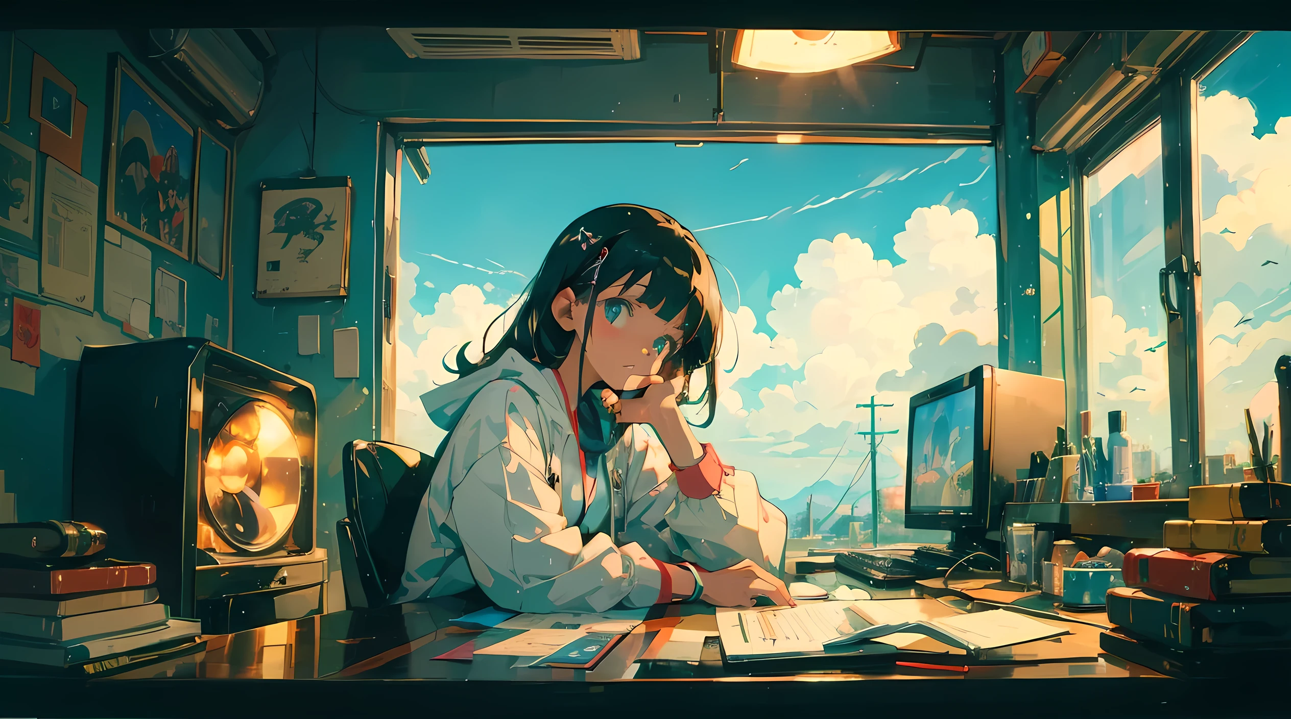 high resolution,High definition,high quality,Girl playing games,gaming computer,Erogeo Art Style, Arte Roffie, zero vibrations, Hip Hop Lofi,aesthetic, Lo-fi art, Lo-fi illustration style, zero, Portrait of Roffey, vibe zero, zero, Chill Hop, Anime Aesthetics,japanese style,