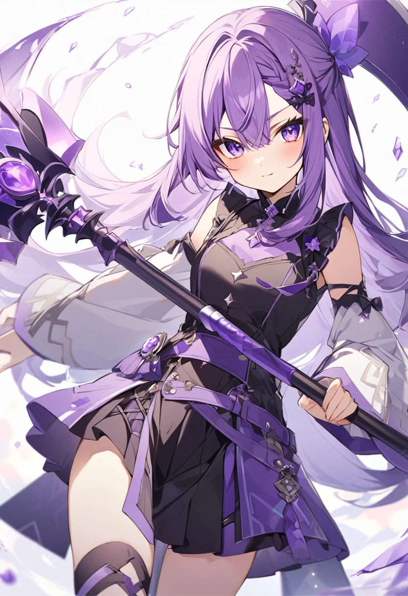 Keito。Purple Eyes。Purple Hair。Purple big axe。Amethyst hair accessory