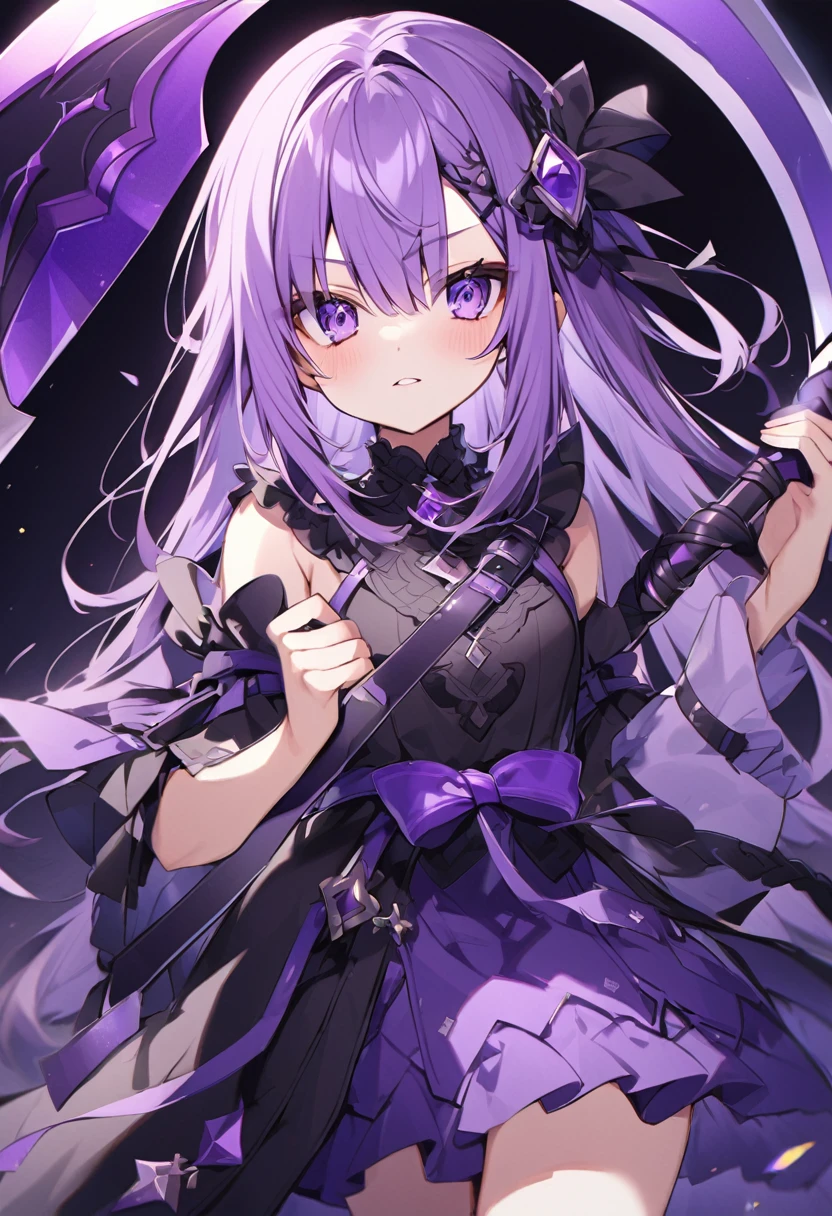 Keito。Purple Eyes。Purple Hair。Purple big axe。Amethyst hair accessory