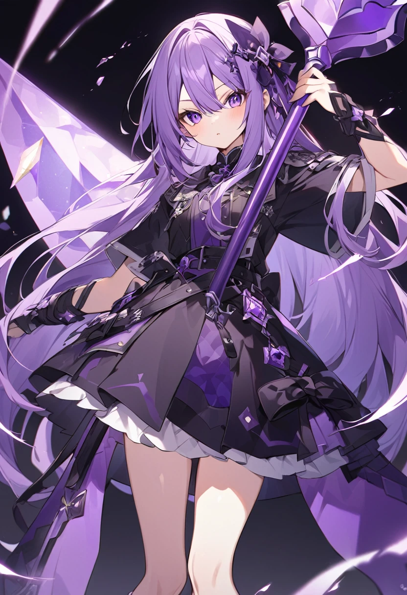 Keito。Purple Eyes。Purple Hair。Purple big axe。Amethyst hair accessory