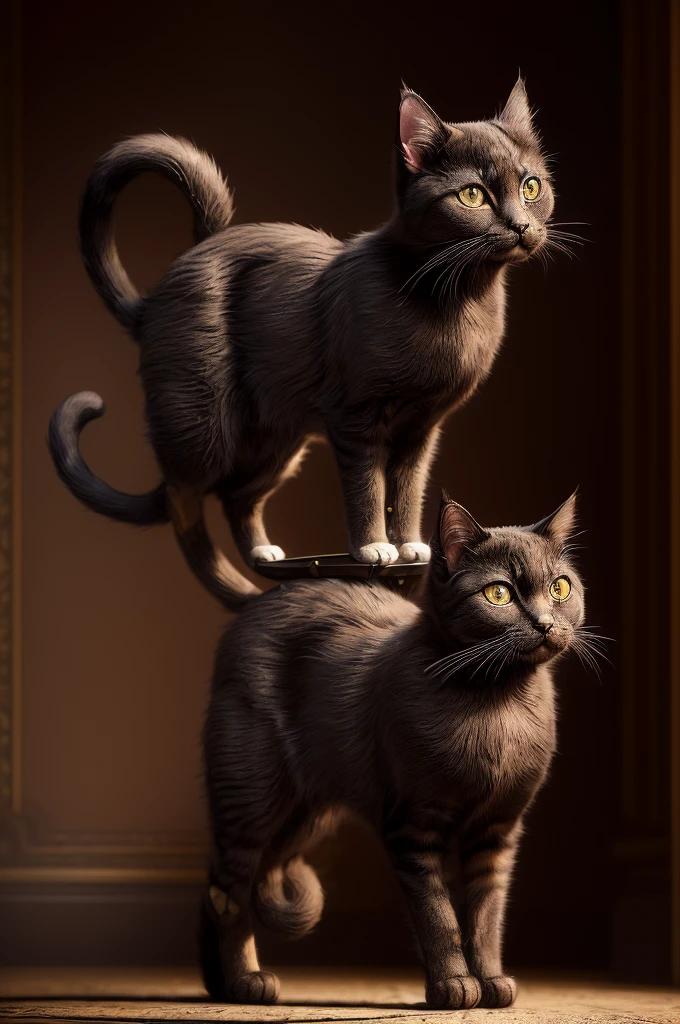 (Numerous award-winning masterpieces, Incredible detail, Texture and maximum detail), (hyper Realistic:1.4), (Black cat:0.4), (Three-haired cat: 1.5), (Cat royalty:1.4), ( A real cat standing on its hind legs: 1.6), (Realistic:1.3), (Highest quality Realistic texture fur), (Upper body close-up:0.4), (Full body standing cat image:1.8), (In detail, Perfect round cat eyes), (Glow in the dark eyes:1.5), (Graceful and beautiful cat face: 1.6), ((The medieval world)), (Noble Cat King:1.4), (A real cat walking on two legs: 1.8), (Royal Palace Noble Room、A beautiful gemstone ball at your feet:1.8), (Intricately decorated full body armor), (There are countless scratches on the armor, but、thatは繊細に装飾されています: 1.5), (Crown on head: 1.5), (Real cat full body portrait:1.8), ((look up)), ((Look down)), (Emits a monster-like light、Hold the hilt of an exquisitely decorated black longsword:1.7), (Dramatic Pose), Black Web Robe, Spider on Armor, (Strong cat king fighting enemies), (敵と戦うNoble Cat King), Fantasy, ((Dramatic Photos)), ((Dynamic Photography)), (Full body image), Very detailed, ultra-Realistic, Intricate details, Painting (artwork), ((masterpiece,Highest quality)), ((Cinematic light)), hyper Realistic, that'terrible, dark Fantasy , Armor with great attention to detail, Detailed helmet, epic Realistic, Faded, ((Neutral Color)), art, (High resolution:1.5), (Calm colors:1.2), Very detailedな, (art station:1.5), Cinematic, Warm Light, Light effects, Dramatic Light, (Intricate details:1.1), Complex background, (Greg Rutkowski:0.8), (blue green and orange:0.4), Old Remains overgrown with plants, Remains, Crumbling Ruins, Twilight, sunset, evening, battlefield, Bioluminescence, (Cat punch),