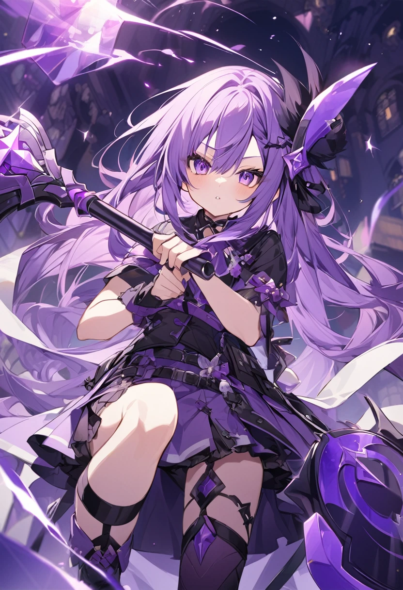 Keito。Purple Eyes。Purple Hair。Purple big axe。Amethyst hair accessory