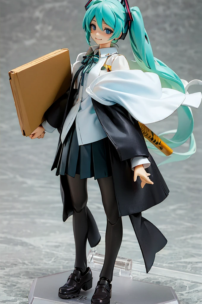 Realistic,Best quality,fine quality products,detailed,HatsuneMiku,very small breasts,shirt,pleated skirt,looking happy,figma
