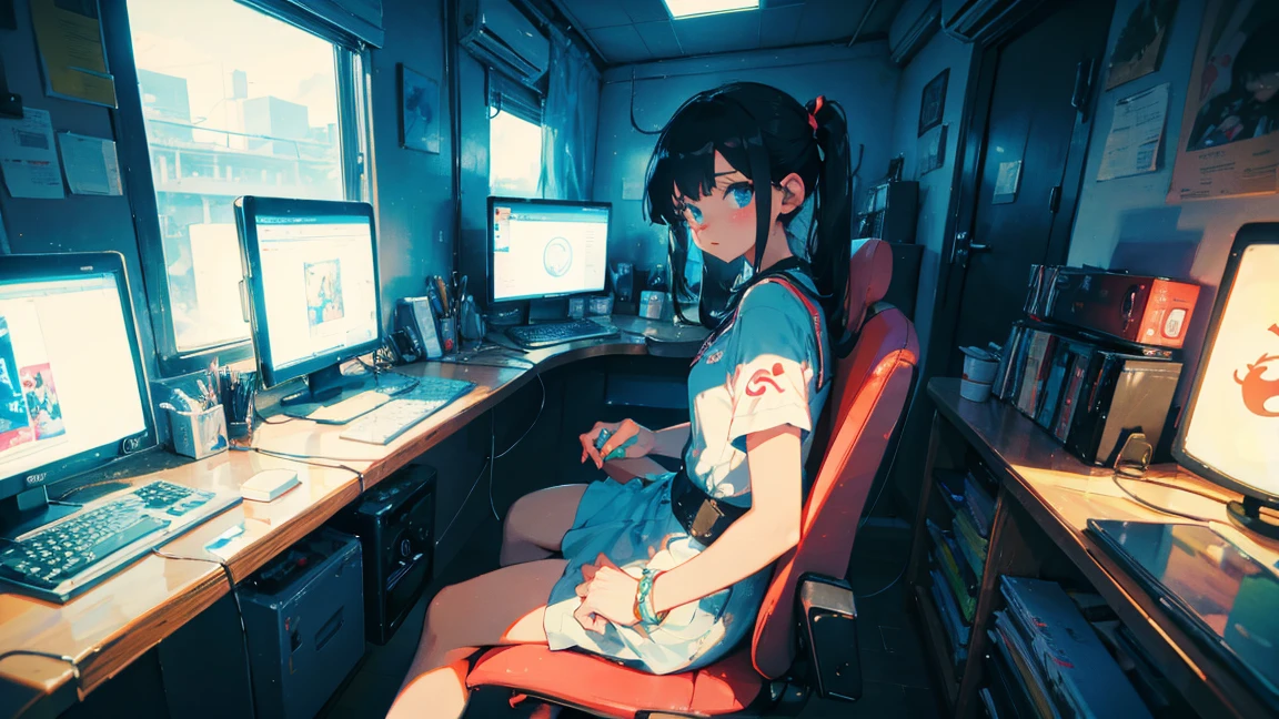 high resolution,High definition,high quality,Girl playing games,gaming computer,Erogeo Art Style, Arte Roffie, zero vibrations, Hip Hop Lofi,aesthetic, Lo-fi art, Lo-fi illustration style, zero, Portrait of Roffey, vibe zero, zero, Chill Hop, Anime Aesthetics,japanese style,