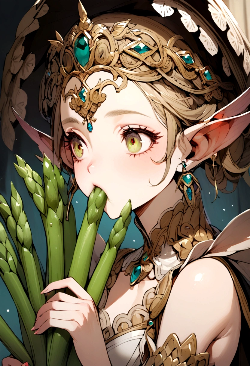 a fairy eating a Asparagus