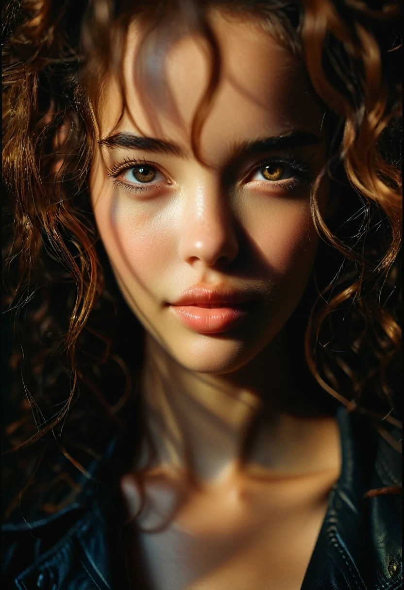 1940s editorial photo: 20 year old girl, 1 woman, solo, in frame, contemptuous smile, in dark room, extremely detailed eyes, detailed symmetrical realistic face, extremely detailed natural texture, peach fuzz, tangled hair, masterpiece, absurd ,award-winning photography by Lee Jeffries,nikon d850 film, kodak portra 400 f1.6 camera lens, extremely detailed, amazing, fine details, rich colors, hyper realistic texture, dramatic lighting, unreal engine, popular on artstation, Cinestill 800 tungsten. photorealistic,Photo in RAW format, Tanvir Tamim, high quality, high resolution,sharp focus, highly detailed, cinematic lighting, 8k uhd, high res, cinematic, neoprene, behance winner, featured on unsplash, cgsociety, unreal engine 5, super sharp focus