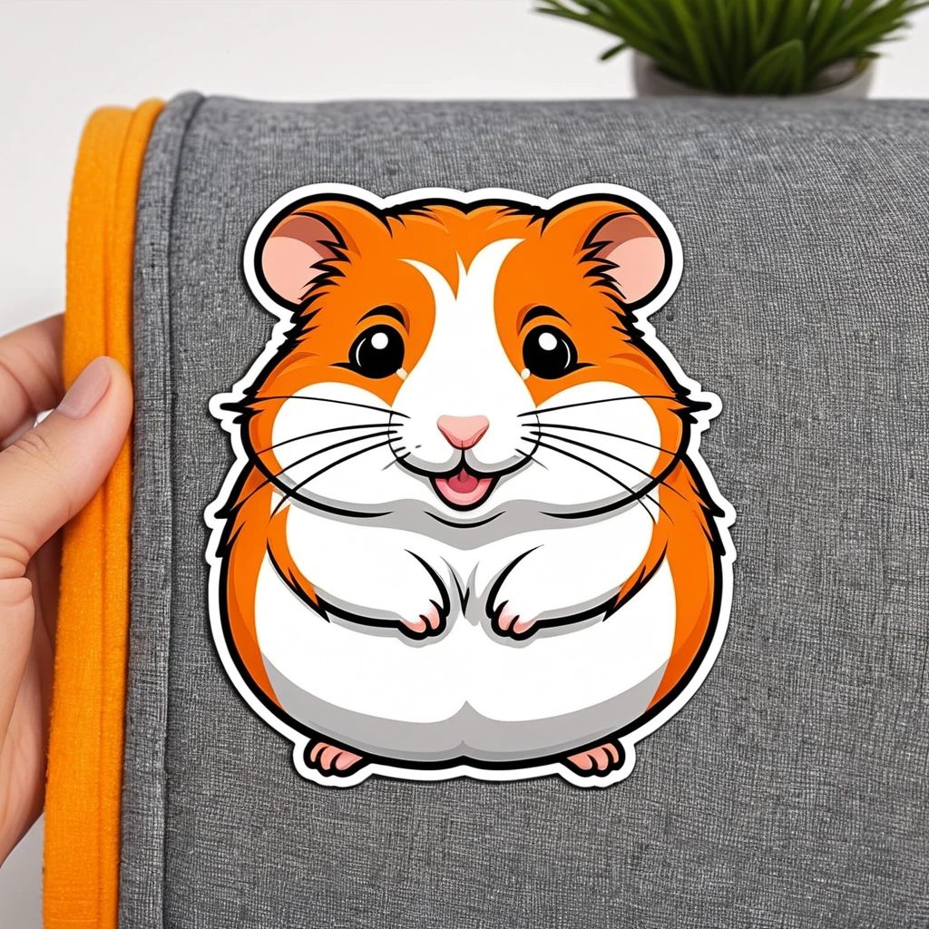 Fabric Sticker Design for clothes, cartoon hamster, hamster clothing sticker, only face, orange color, high definition, high detail, cartoon style