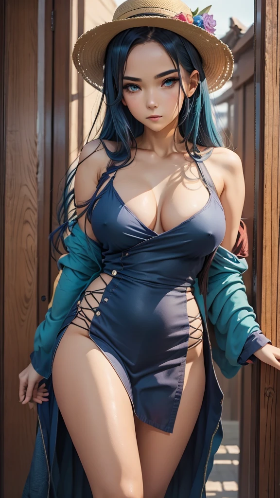 anime girl with blue hair wearing a straw hat and a blue dress, artwork in the style of guweiz, beautiful anime portrait, guweiz, beautiful anime girl, beautiful anime style, anime girl with teal hair, anime style. 8k, in the art style of bowater, beautiful digital illustration, beautiful character painting, stunning anime face portrait