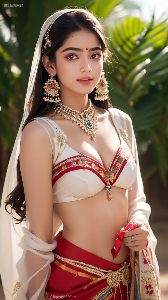 core_9, score_8_up, score_7_up, (masterpiece:1.5), high quality, aesthetic photo ,(HDR:1.3), pore and detailed, intricate detailed, graceful and beautiful textures, RAW photo, 16K, diffused sunlight, 8K, RAW photo, top-notch quality, exceptionally detailed RAW color photo, professional-grade photograph, (realistic, photorealistic:1.2), (highly detailed skin:1.1), ultra-high resolution, (lenz 80mm), (F/1.2), full body, BREAK, a beautiful young rajasthani women , 18 yo, wearing traditional rajasthani dress, very vibrant and colourful dress, with matching traditional rajasthani jewllery, extremely beautiful, very detailed and sharp facial features, very detailed shinning glossy brown black eyes, detailed nose, detailed teeth, very detailed and perfect face, perfect body physique, slim but curvaceous, very deatiled and natural round medium large breasts, detailed and bust cleavage visible through colourful attire, sand dunes, extremely detailed surroundings, volumetric lighting, cinematic colour grading, The image has a neutral color tone with natural light setting. f/5.6 50mm, close-up, sharp focus, (Best Quality:1.4), (Ultra realistic, Ultra high res), Highly detailed, Professional Photography, rashmika