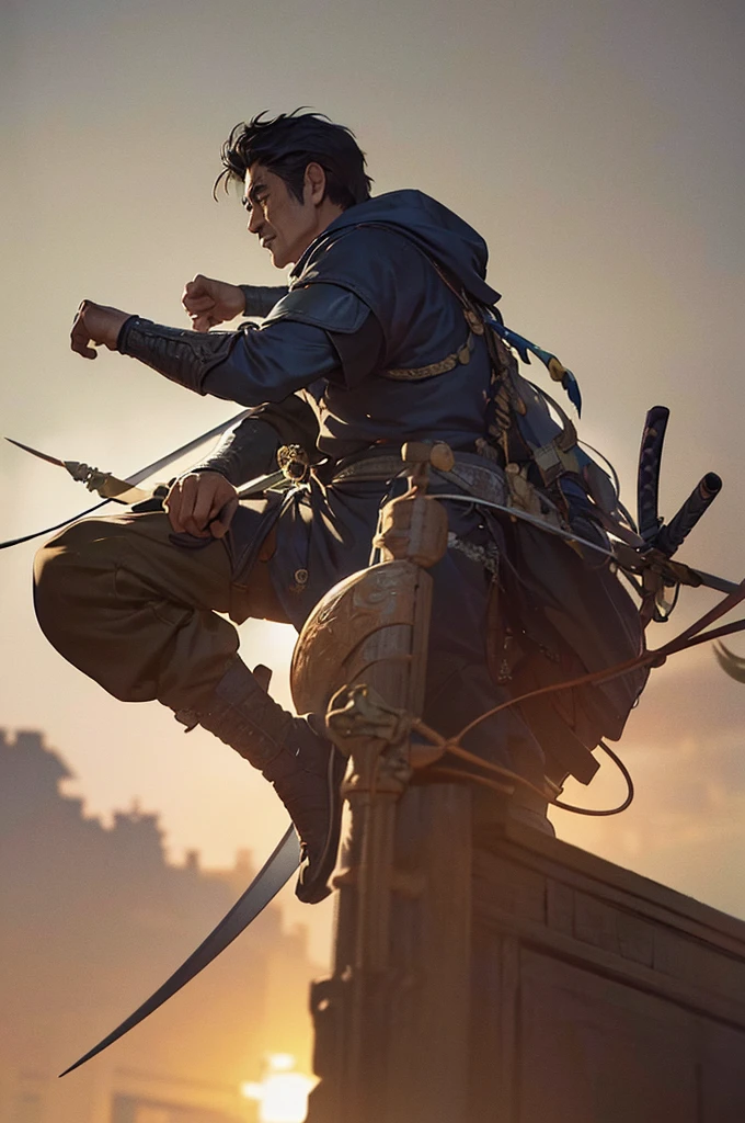 Highest quality,High resolution,((Shinzo Abe)) ,Kenshiro,Fist of the North Star,samurai,One person,warrior,armor,(dark blue_coat),male,One personで,Middle Age,(face_Wrinkles),Swordsman,strongest,Anime Style,(Limbs),(Full Finger),(Accurate fingertips), (The finer details), (Super detailed),(Japanese sword:),4K,(high resolution),whole body, (Front angle), Looking at the camera,masterpiece,(Subtle details),(Intricate details),Octane Rendering,(Hyper Detail),