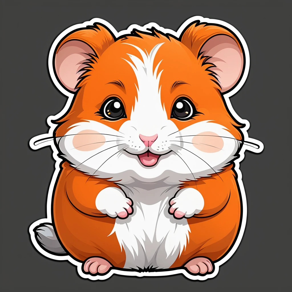 Fabric Sticker Design for clothes, cartoon hamster, hamster clothing sticker, orange color, fluffy, baby face, black eyes, high definition, high detail, cartoon style