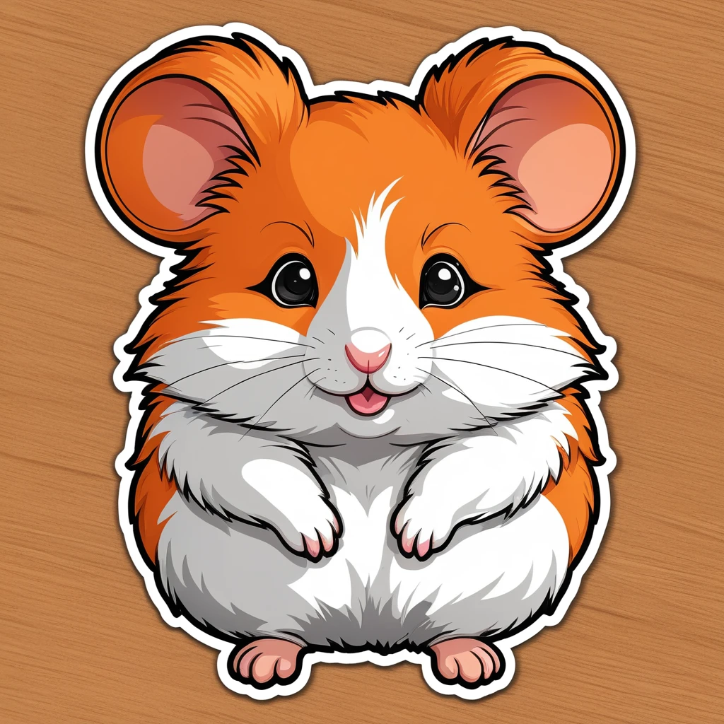 Fabric Sticker Design for clothes, cartoon hamster, hamster clothing sticker, orange color, fluffy, baby face, black eyes, high definition, high detail, cartoon style