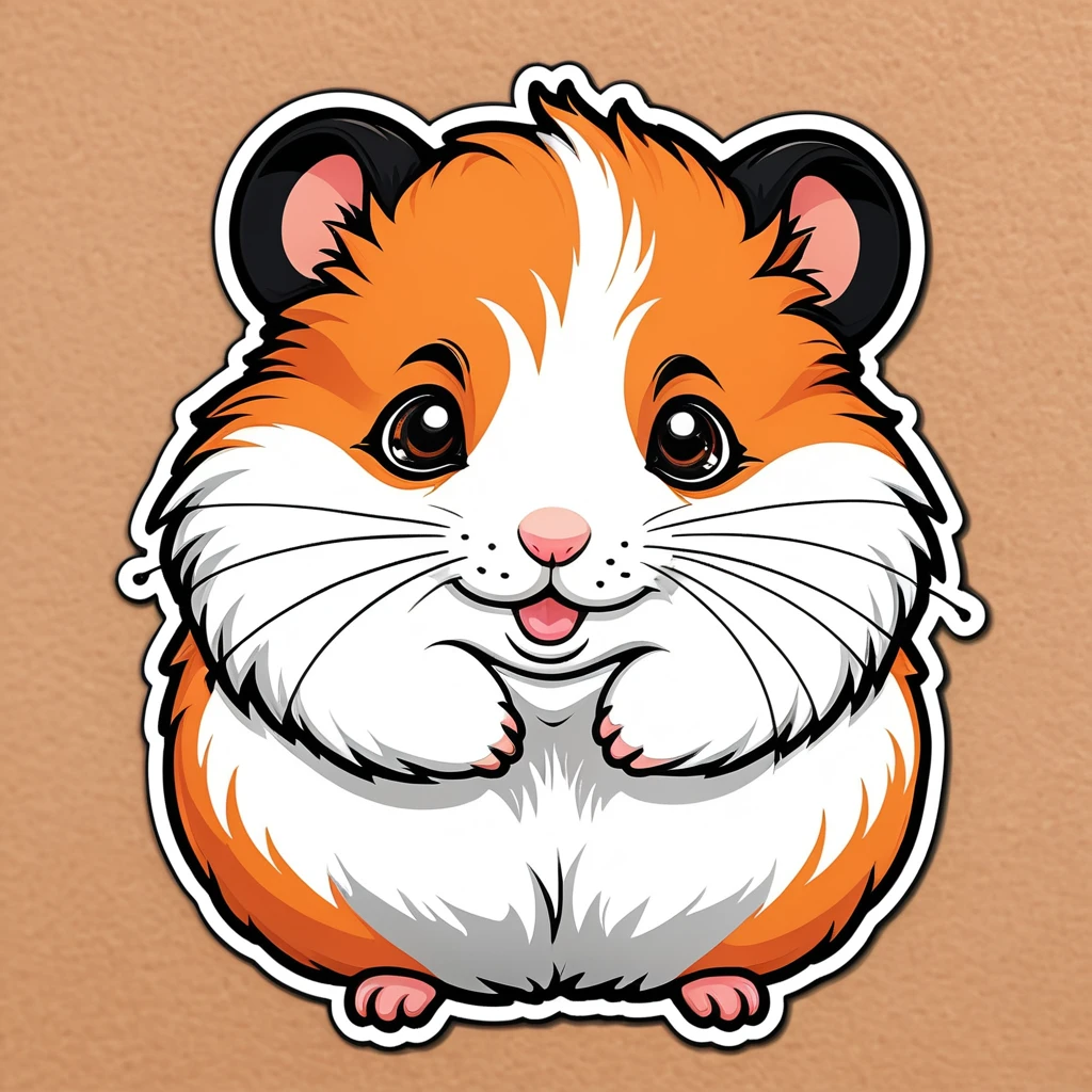Fabric Sticker Design for clothes, cartoon hamster, hamster clothing sticker, orange color, fluffy, , black eyes, high definition, high detail, cartoon style
