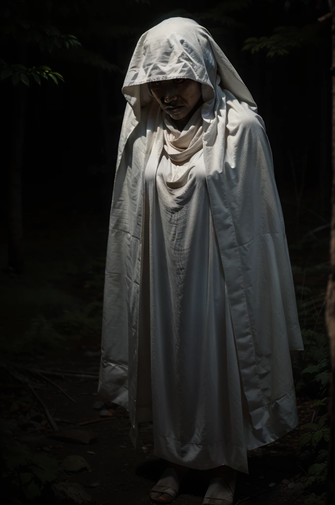 Real photo of the scary figure of the tungu kiris ghost in the dark and quiet wilderness