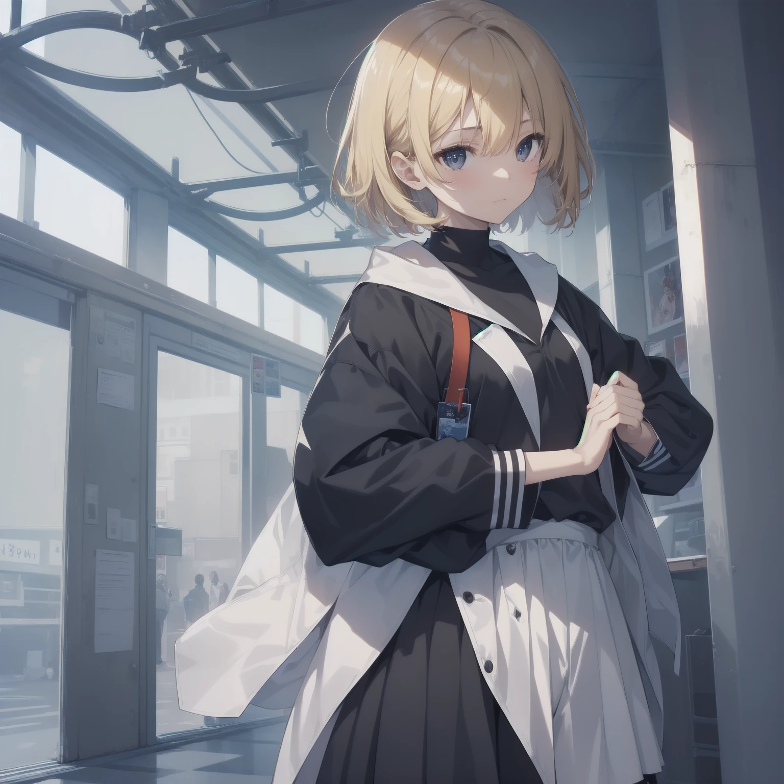ultra-absurdres-Top quality by artist God, ultra-detailed, high resolution, anime moe artstyle, best anime 8k konachan wallpaper, pixiv contest winner, pool:2810, perfect anatomy,break, 1girl, (Please draw a girl walking sleepily to school alone. )break,(Solo,little female, 13-year-old:1.3),Full limbs, complete fingers,a junior high school student, (very short hair), short cut, flat chest, , small butt, small black eyes, beautiful detailed eyes, well-proportioned iris and pupils, expressive eyes, highres detailed hair, soft expression, salor school_uniform, sailor collar, serahuku, bow, pleated skirt,(Detailed Lighting), (Detailed background), in the School commute route. break,super detailed skin, Best cinematic lighting powered by famous artist, 8k,beauty illustration,photoshop_(medium),very aesthetic,break,((artist:null_(nyanpyoun) )), artist:clamp ,artist:carnelian ,artist:kantoku ,