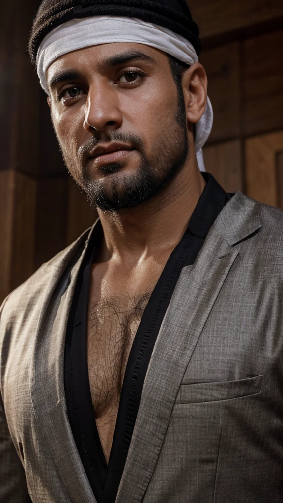 ultra-realistic 30-year-old incredibly handsome brutal men as sheikh, with bright eyes, looking in front of camera, hd portrait, photorealistic