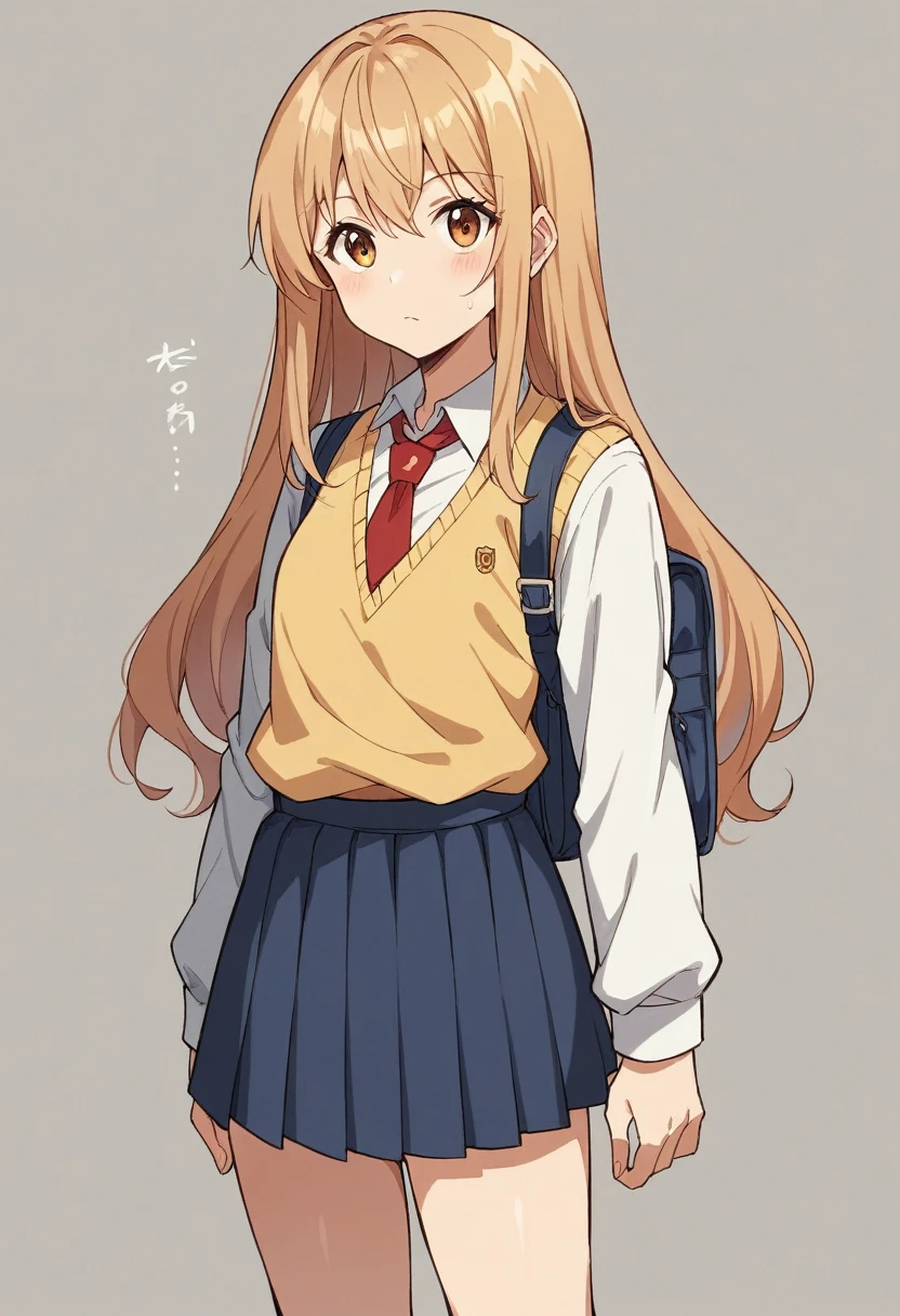 私は告whiteします_Alice, Huge_chest, Are standing, alone, School_uniform_white_shirt_brown_mini skirt_yellow_sweater_red_tie, masterpiece, Highest quality, Detailed face, Fine grain, High resolution,