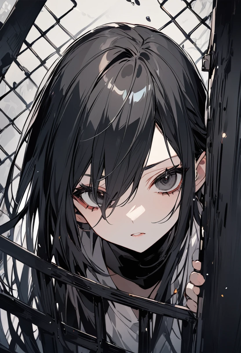 House long fence。Black Hair。black eye