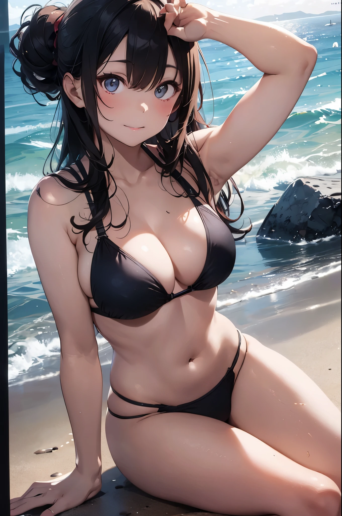 High resolution,
One beautiful young woman,
(Soft saturation:1.3), (Fair skin:1.2),
(ultra-Detailed Background, Detailed Background), Bokeh,
Blake Smiling Girl Portrait.,
When viewed from the front, The composition is symmetrical,
Looking straight at you with serious eyes,
Blake Swimwear, Colorful Bikinis, Medium chest,
Outdoor, Sea surface, null, sunlight,Summer beach, Sandy Beach,
Strong light, Front lighting,
(:1.3), (Cowboy Shot:1.2),
Frontal break angle,
View your viewers,
Dynamic pose,
sitting on the beach
seaweed、seaweed、seaweed、seaweed、seaweed、seaweed、seaweed、