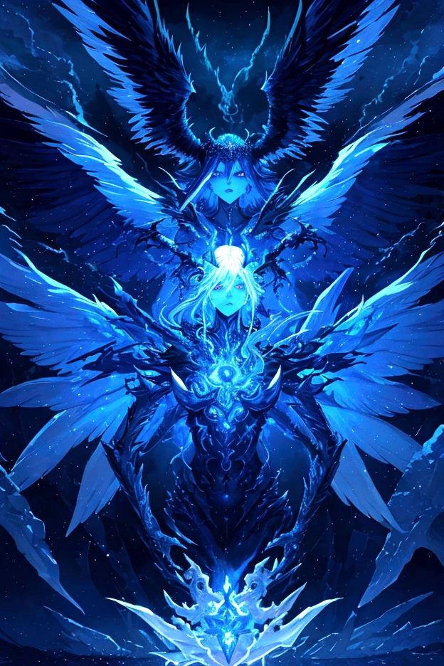 a beautiful androgynous Rimuru Tempest, demonic wings, highly detailed intricate anatomy, ethereal glowing light, dramatic atmospheric lighting, cinematic composition, 8k, photorealistic, award winning digital art