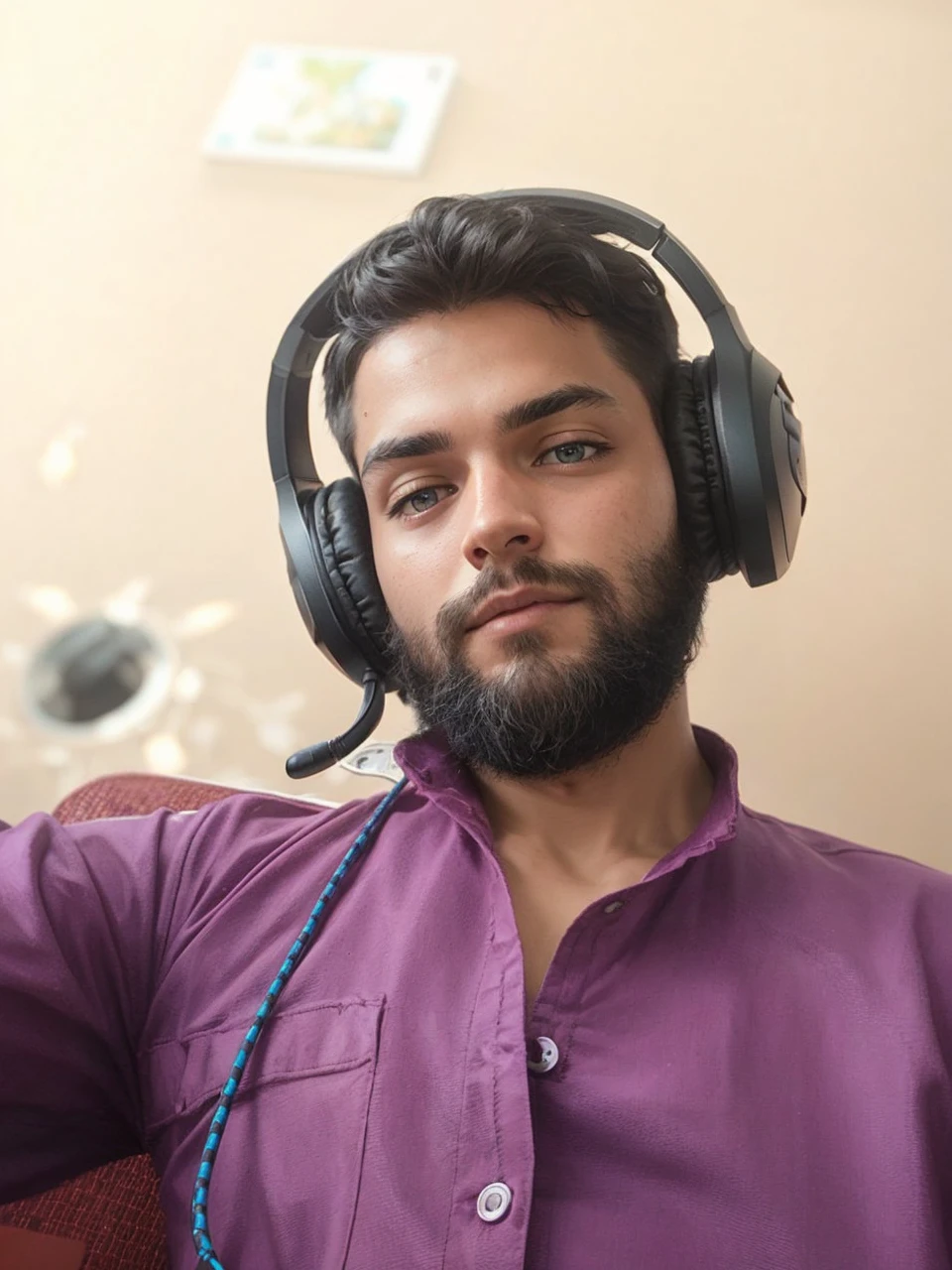 Change background realistic photography gaming background play game with headphones