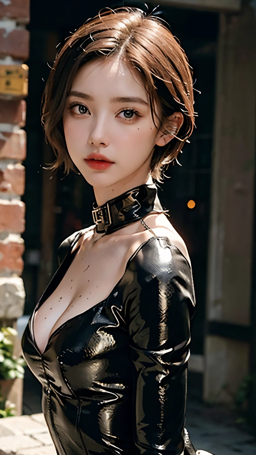 (In the cell), Woman with whip, ((quality, 8K, masterpiece: 1.3)), Be focused: 1.2, Beautiful woman with perfect body: 1.4, Slim abdominal muscles: 1.2, ((Layer cutting, Large: 1.2)), (rain, street: 1.2), Wet: 1.5, Highly detailed face and skin textures, Delicate eyes, Very short hair, studio,BDSM, , Rubber dress