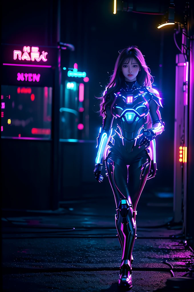 masterpiece, best quality,
1 Girl,Ives Girl,Mecha,Beautiful Lights,(Neon:1.2),(night:1.5),