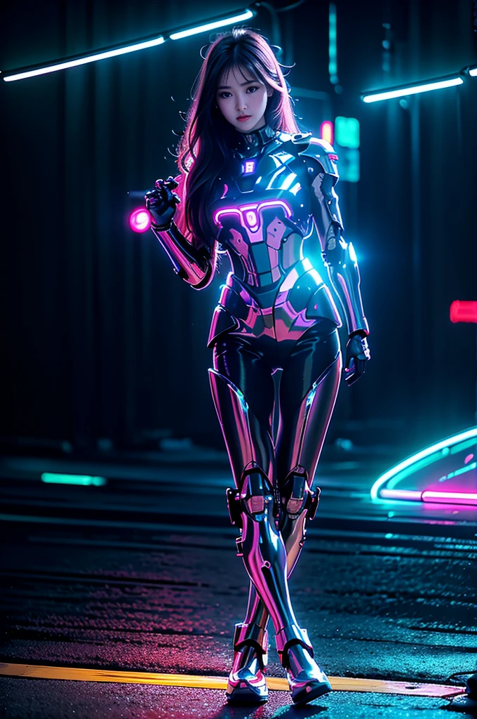 masterpiece, best quality,
1 Girl,Ives Girl,Mecha,Beautiful Lights,(Neon:1.2),(night:1.5),