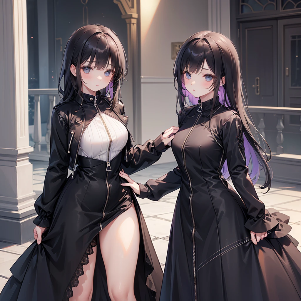 kinky girls,((full-length-front-lace-up dress),((full-length-front-zip-up dress),