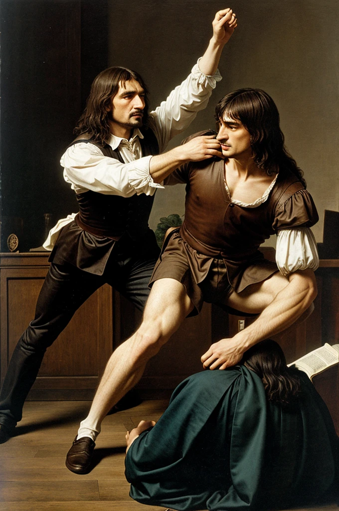 An image of rené Descartes and isaac Newton fighting