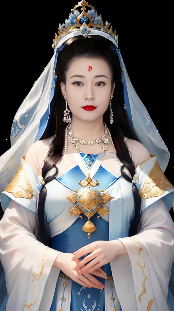 Wearing a blue dress，Wearing a crown，Arad women wearing white veils, Queen of the Sea Mu Yanling, Inspired by Huang Ji, Inspired by Zhang Zeduan, Chinese Queen, Inspired by Qiu Ying, A young woman plays, Inspired by Lv Ji, Chinese Princess, Inspired by Guillaume, Inspired by Guo Xi