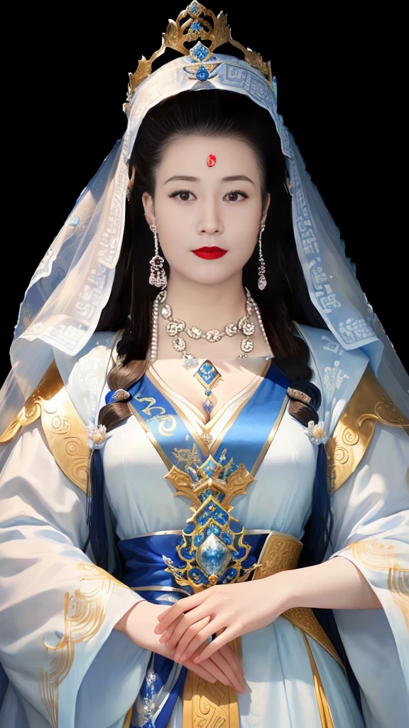 Wearing a blue dress,Wearing a crown,Arad women wearing white veils, Queen of the Sea Mu Yanling, Inspired by Huang Ji, Inspired by Zhang Zeduan, Chinese Queen, Inspired by Qiu Ying, A young woman plays, Inspired by Lv Ji, Chinese Princess, Inspired by Guillaume, Inspired by Guo Xi