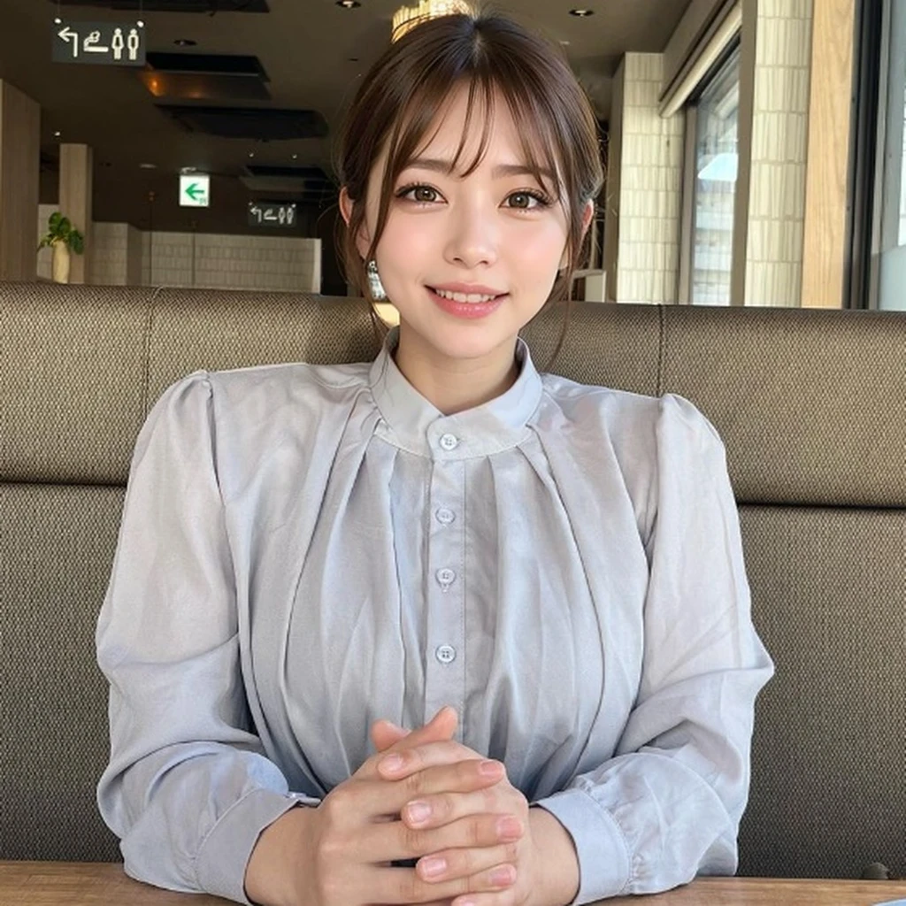 smile, unparalleled beauty, very beautiful woman, perfect balance,depth of field, Surrealism, Verism, cowboy shot, uhd, masterpiece, ccurate, anatomically correct, textured skin, super detail, high details, high quality, award winning, best quality, highres,Brown Hair、明るいBrown Hair