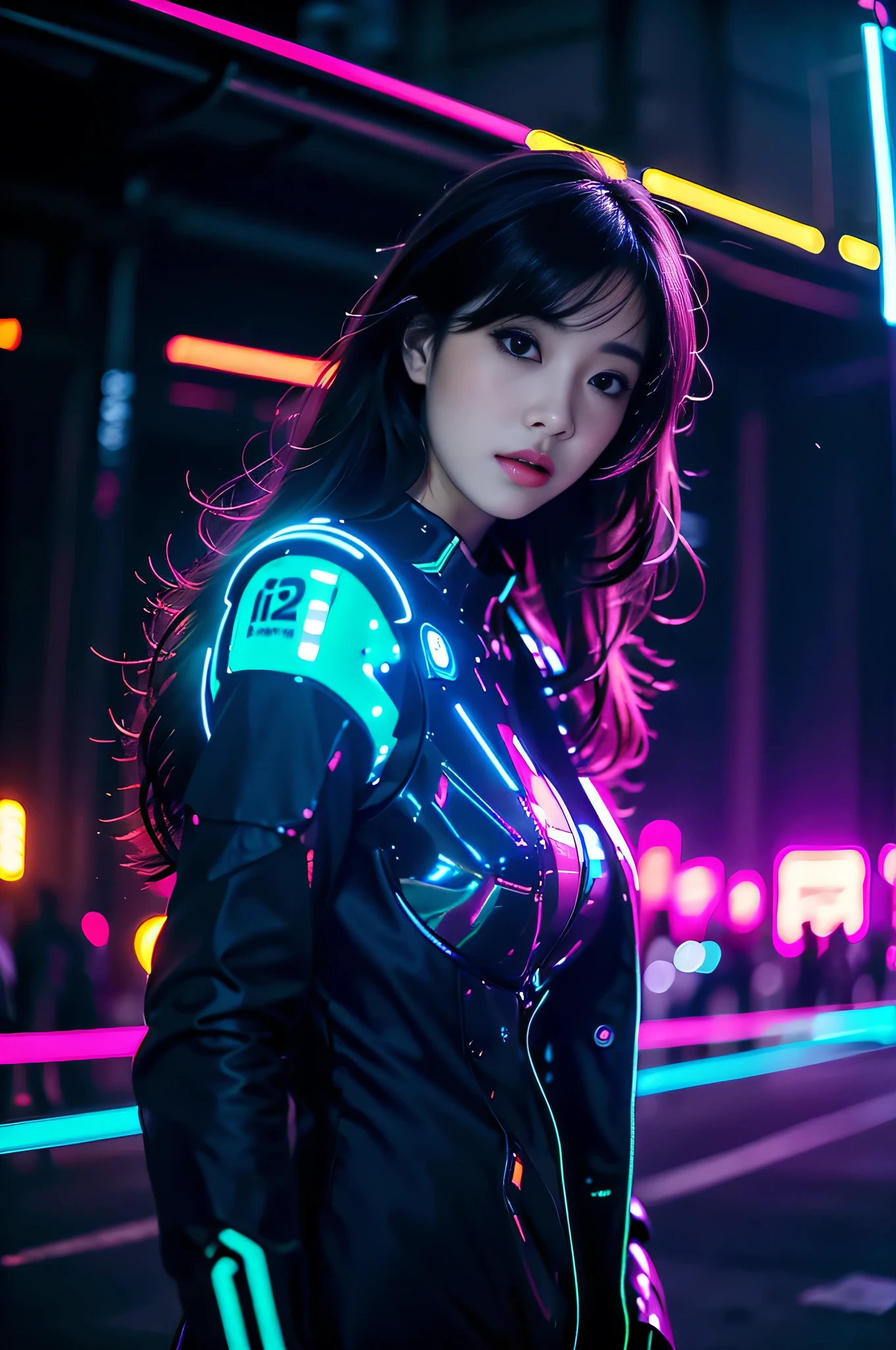 masterpiece, best quality,
1 Girl,Ives Girl,Mecha,Beautiful Lights,(Neon:1.2),(night:1.5),