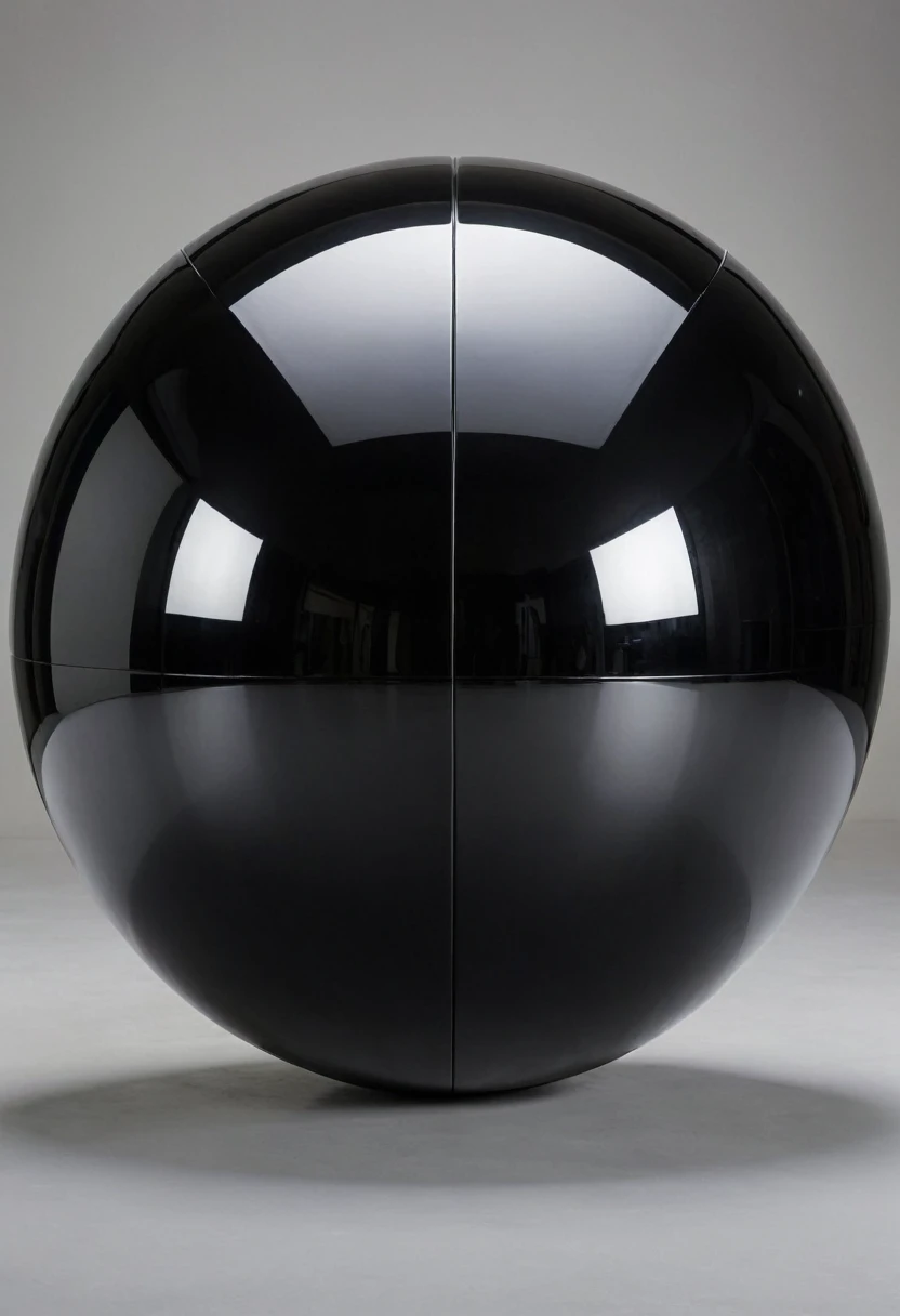 black metal, perfect ball, 2 d-symmetrical, mirror-black shape, surface, perfectly smooth surface, uniform, symmetry, reflects light