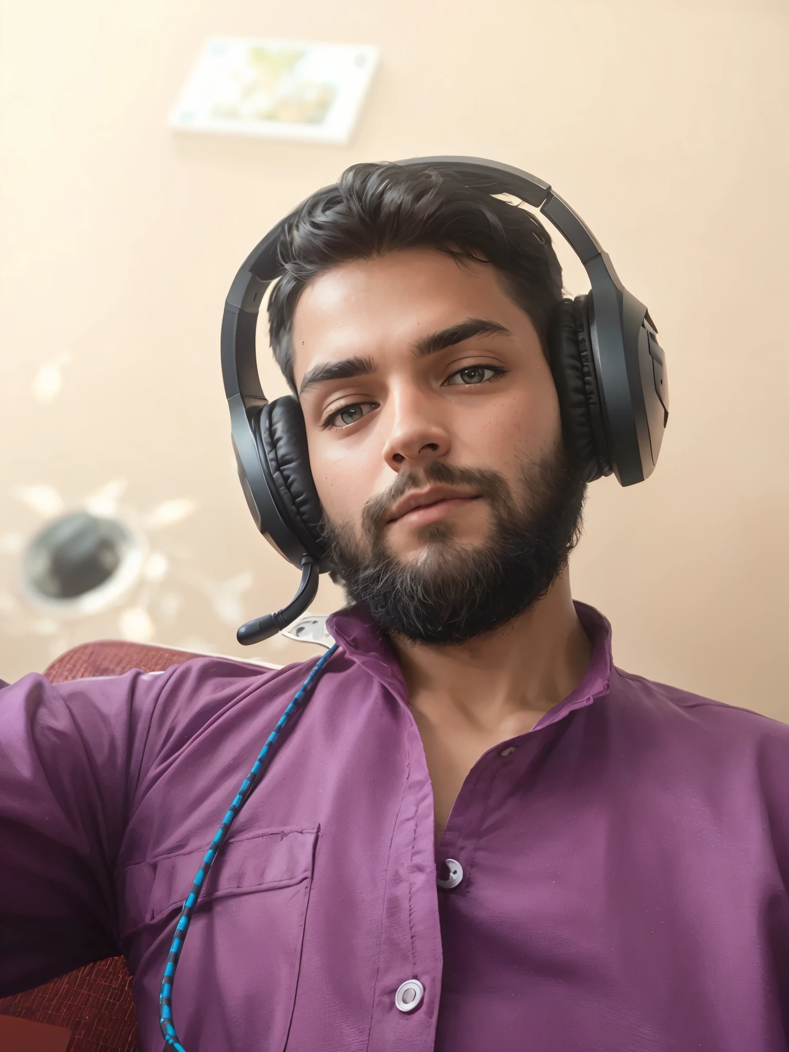 Change background realistic photography gaming background play game with headphones