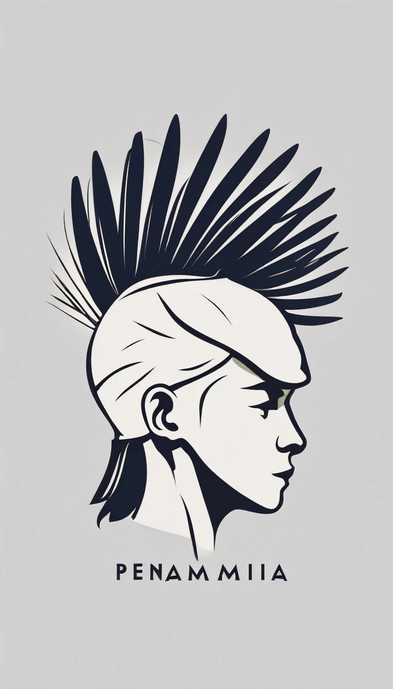 A minimal, modern, simple, cinematic logo design e of a boy with a head full of feathers for the brand “Penamemoria".